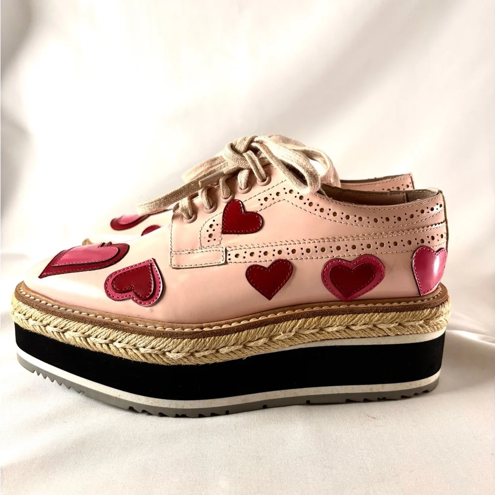 Prada Pink Heart Patent Platform Oxfords | Vintage Designer Espadrilles